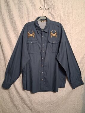 Howler Brothers Gaucho Blue Casual Shirt with Crab Embroidery